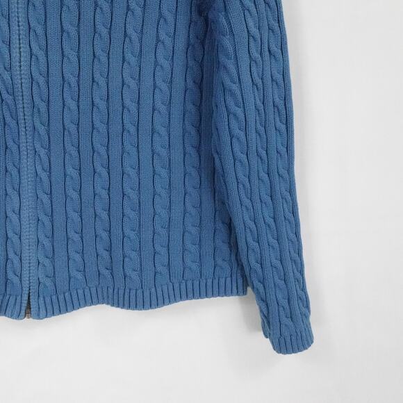 LL Bean Sweater Women Large Blue Cable Knit Full Zip Chunky Outdoors Casual Fall - Picture 6 of 15